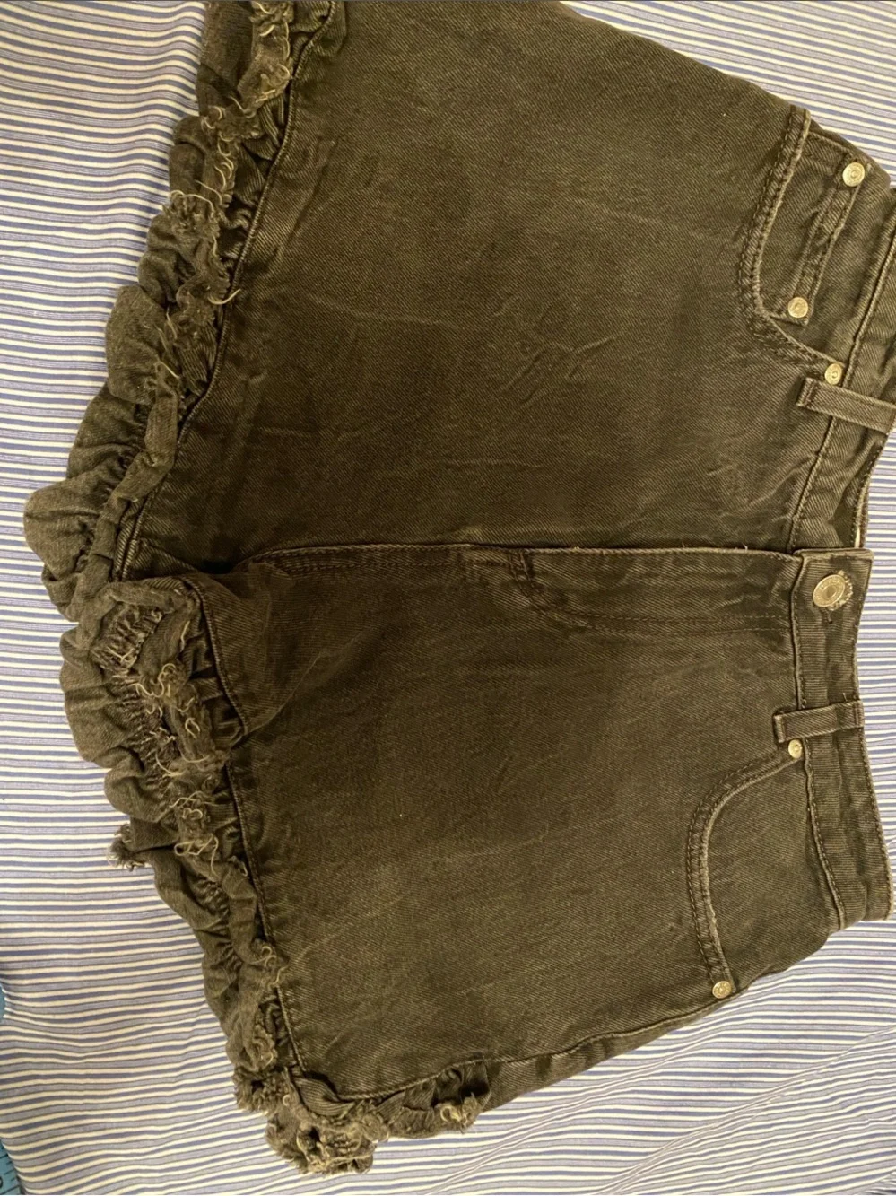 MSGM Black Ruffled hem High-Waist Denim Shorts size 4